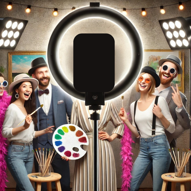 Guests at selfie booth